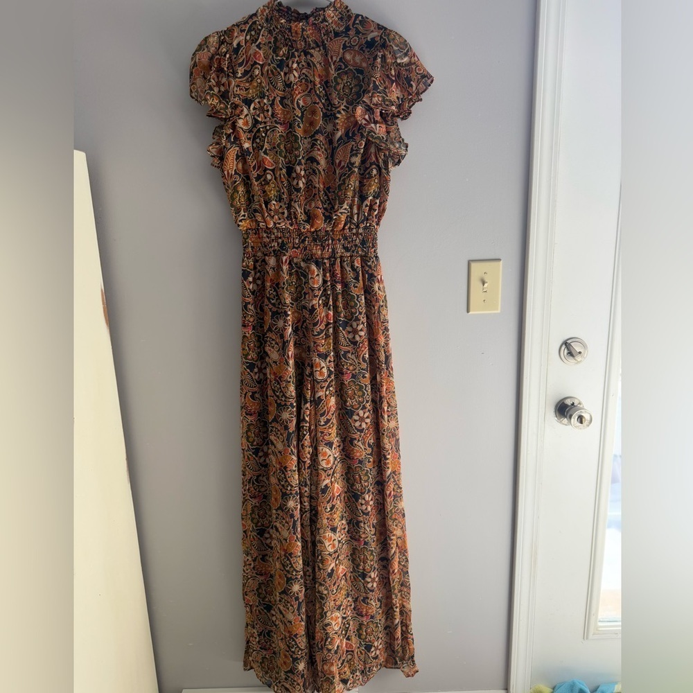 Cynthia Steffe Womens Jumpsuit M Paisley Long Flowy Short Flutter Sleeve New